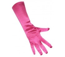 Handschoenen: Satijn stretch luxe 40 cm hard roze one size een maat