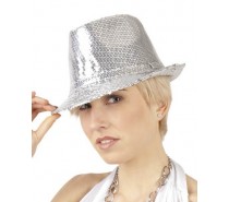 Hoeden: Disco hoedje glitter zilver one size