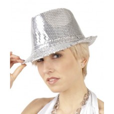 Hoeden: Disco hoedje glitter zilver one size