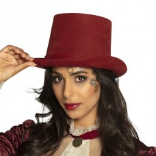 Hoeden: Hoge hoed Steamtopper deluxe Rood-Zwart-Grijs