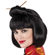 Pruik: Chinese pruik met haarstokjes