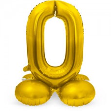 Folieballon met Standaard Cijfer 0 Regenboog, zilver of goud- 81 cm (Lucht)
