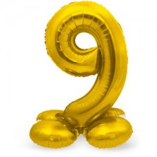 Folieballon met Standaard Cijfer 9 Regenboog, zilver of goud - 81 cm (Lucht)
