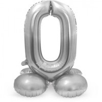Folieballon met Standaard Cijfer 0 Regenboog, zilver of goud- 81 cm (Lucht)