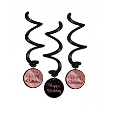 Rose/Black Swirl  decorations Happy birthday